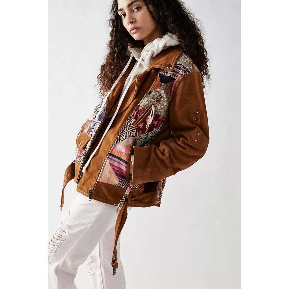 Free People Multicolor Patchwork Leather Jacket - image 1